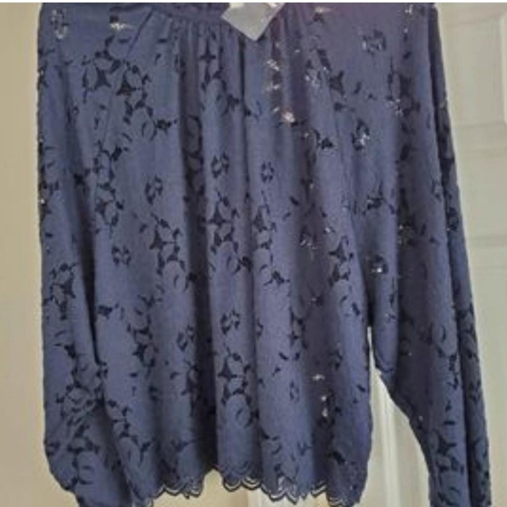 Free People navy blue lace blouse size L